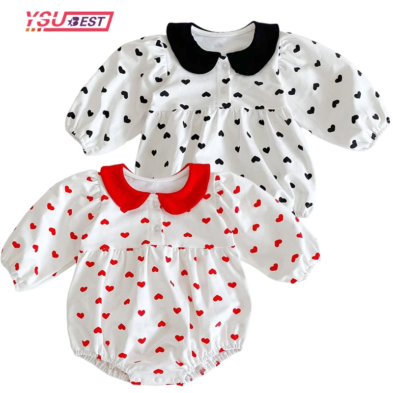 

2021 Autumn Newborn Girls Loving Heart Jumpsuits Clothes 0-3Yrs Baby Cotton Girls Rompers Knitted Long Sleeve Children Rompers