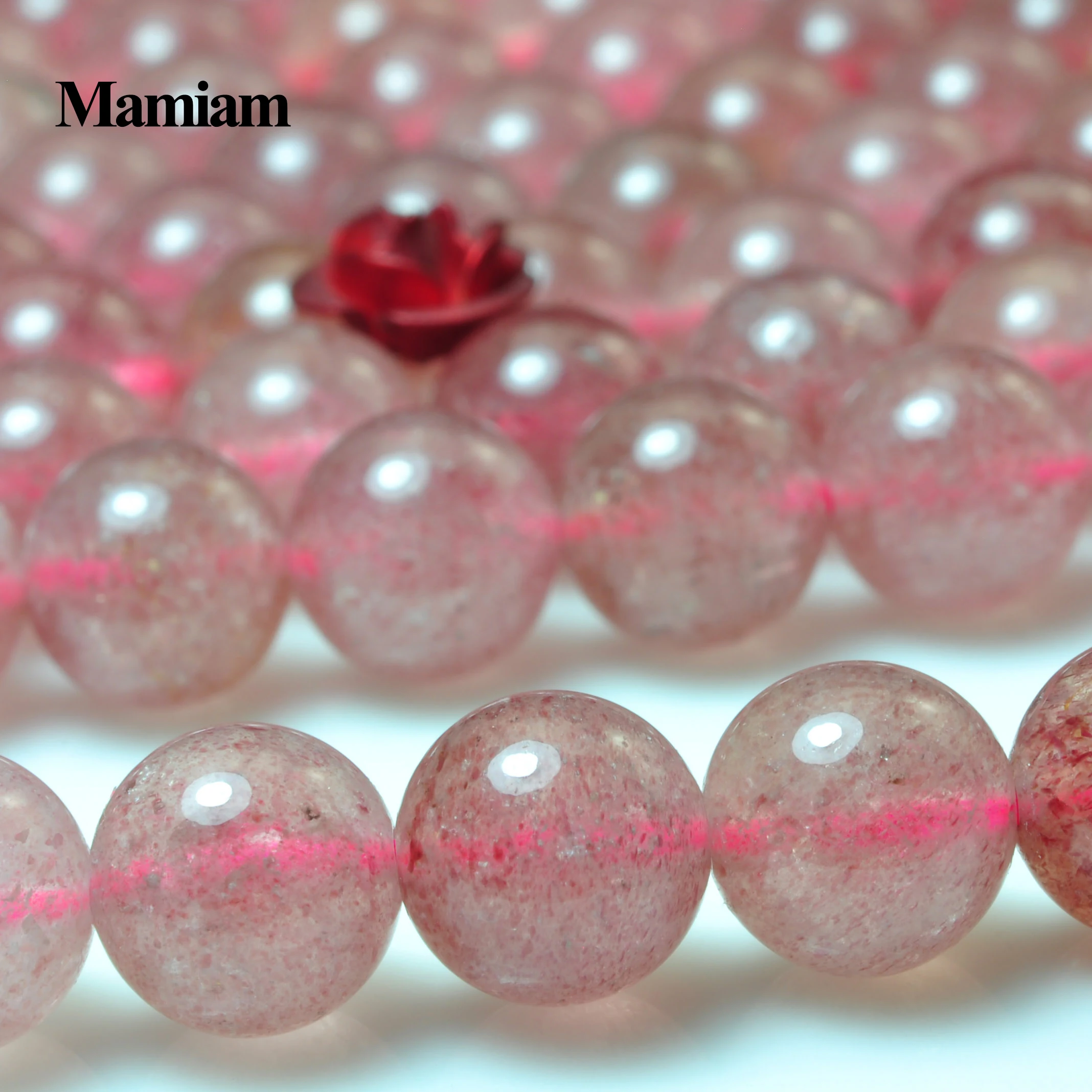 Mamiam Natural Strawberry Quartz Beads 6-10mm Smooth Round Loose Stone Diy Bracelet Necklace  Jewelry Making Gemstone Design