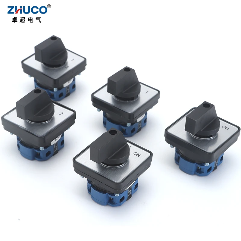 ZHUCO SZW26/LW26-20 OFF-ON ON-OFF-ON 012 01 102 20A 660V 1 Pole Selector Rotary Cam Changeover Switch 64X64 48X48 mm Panel Mount