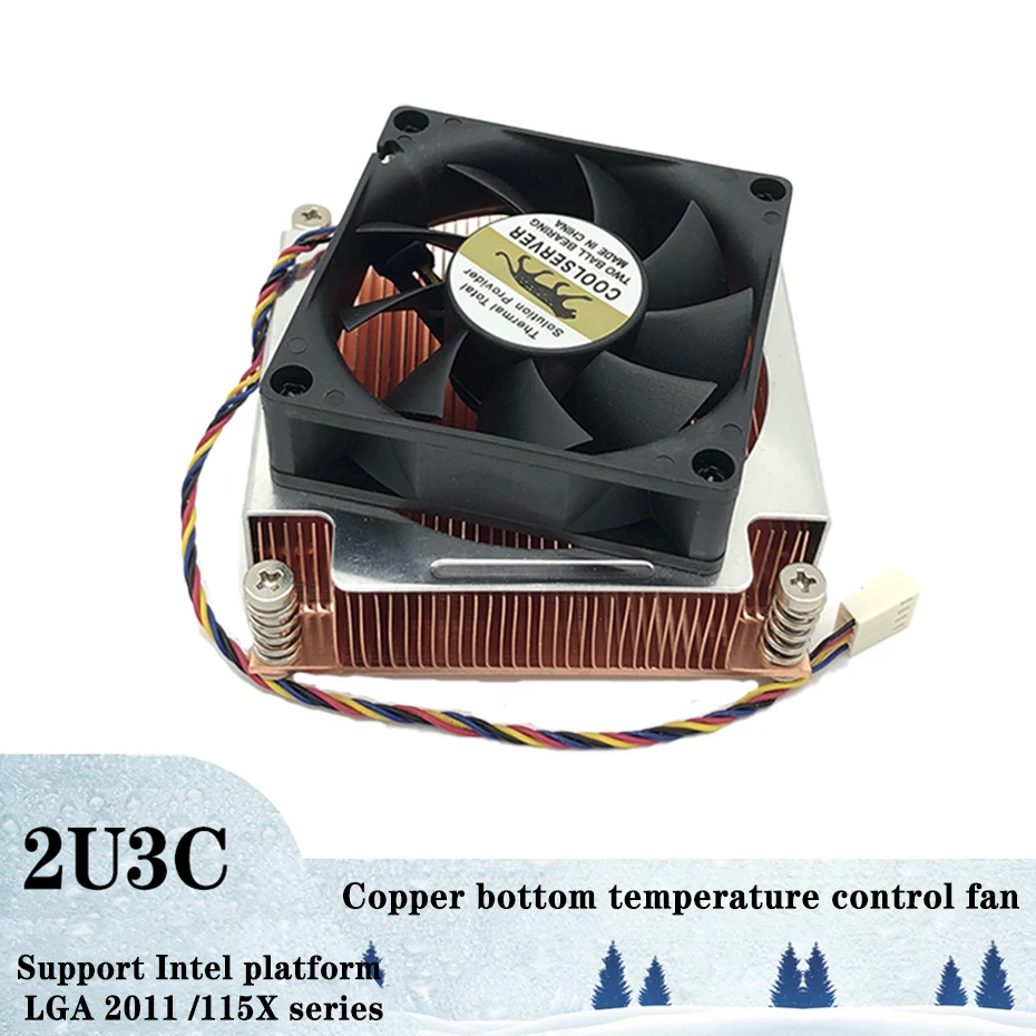 COOLSERVER 2U3C Desktop Computer Workstation CPU Server Cooler Pure Copper Tube Air Cooling For Intel 1155/1156/2011/2066