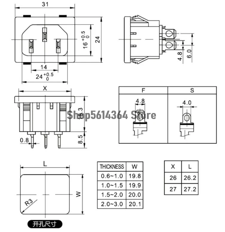 AC 250V 10A 3 Terminals Snap in Inlet Power Männlichen Buchse Adapter