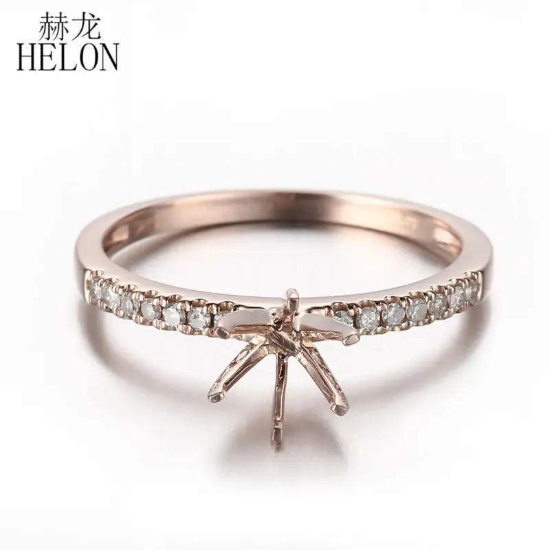 

HELON 6mm Round Solid 14k Rose Gold Pave Natural Diamonds Semi Mount Engagement Ring For Women Birthday Anniversarry Best Gift