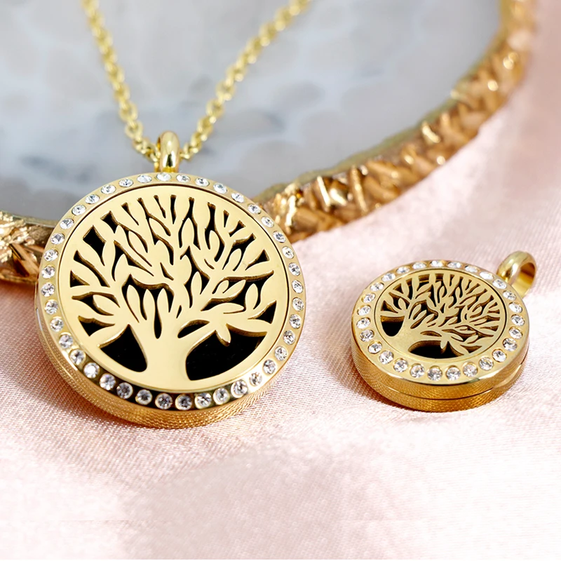 With Free Stee Chain Tree of Life Aromatherapy Essential Oils Stainless Steel Perfume Diffuser Locket Necklace