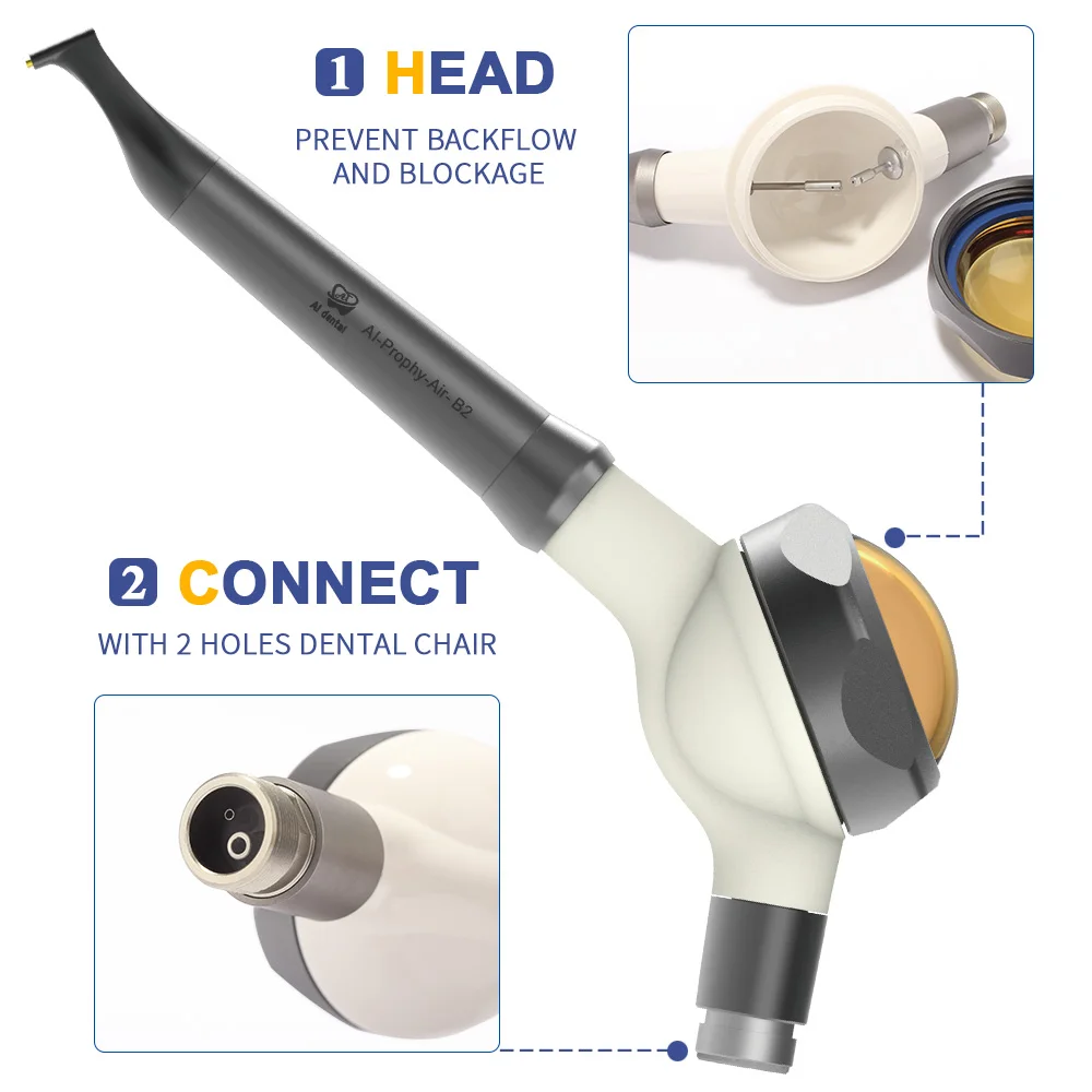 AI-Prophy-Air-B2 Dental Polisher Handpiece Intraoral Air Polishing System 2 Holes Connect Dental Chair Tooth Cleaning Instrument