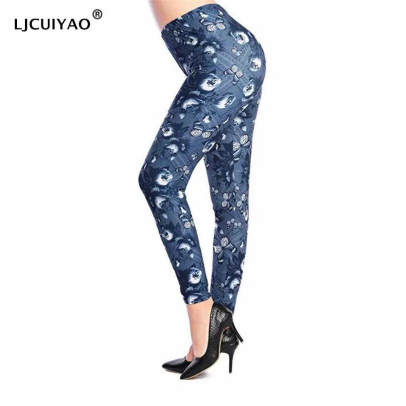 

LJCUIYAO Women Workout Leggings Skinny Leggings Butterfly 3D Print Casual Pants High Waist Imitation Denim Ankle-Length Trousers