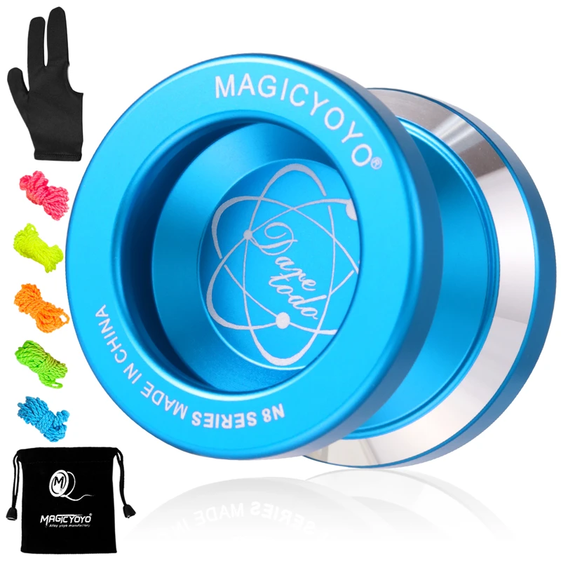 MAGICYOYO N8 Yoyo profesional no sensible, YoYo de Metal de aluminio de tamaño bajo para niños, 5 cuerdas, bolsa Yoyo, guante como regalo