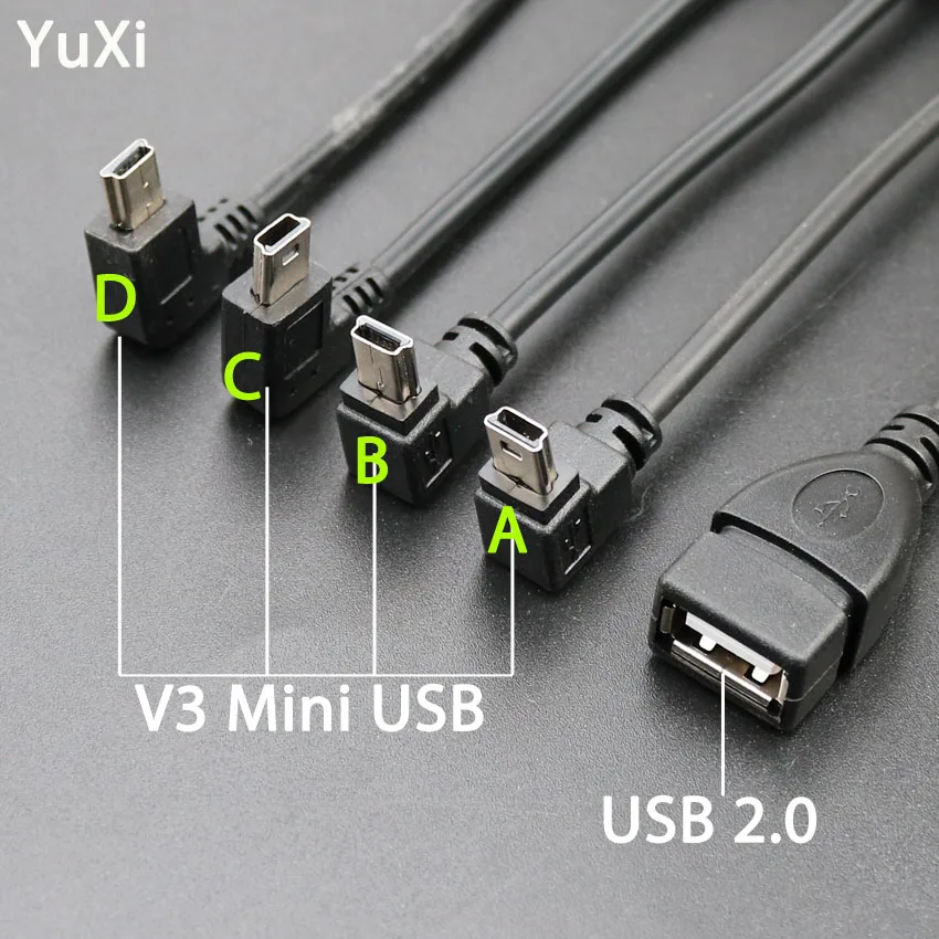 

YuXi Mini USB B Type 5pin Male Plug Left Angled 90 Degree to USB 2.0 Female Data Cable For Digital Camera Extension Hard Drives