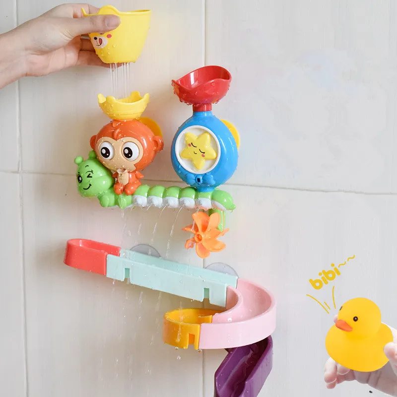 Baby Cartoon Monkey Classic Shower Bath Toy Marble Race Run Track Kids Bathroom Play Water  Bathing Shower Educational Kid Toys