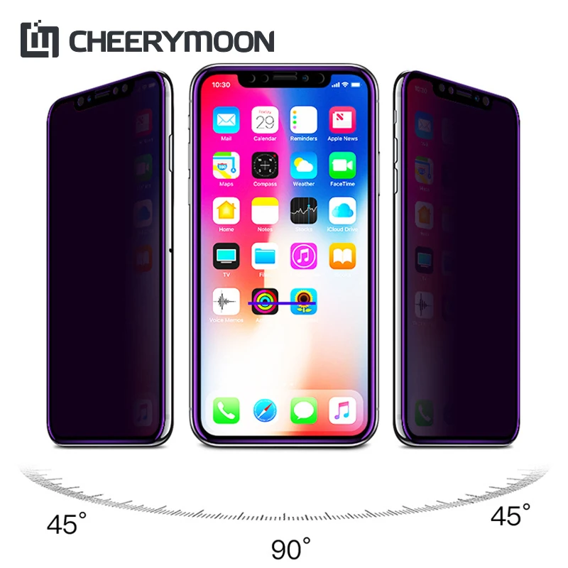 TOP MF Screen Protector Purple Light+Anti Peeping For iPhone 12 11 PRO MAX mini 6 6s 7 8 Plus X XS XR Secret-proof Privacy Glass