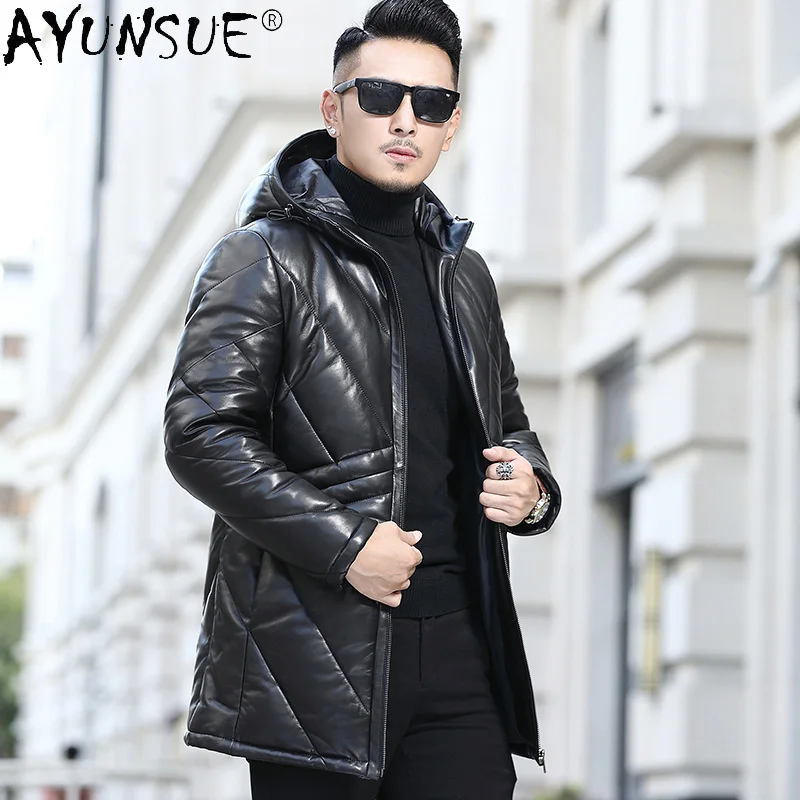 Genuine New Sheepskin Leather Jacket Men 6XL Winter Down Jackets Mens Hooded Thick Clothes Chaquetas Hombre LXR920