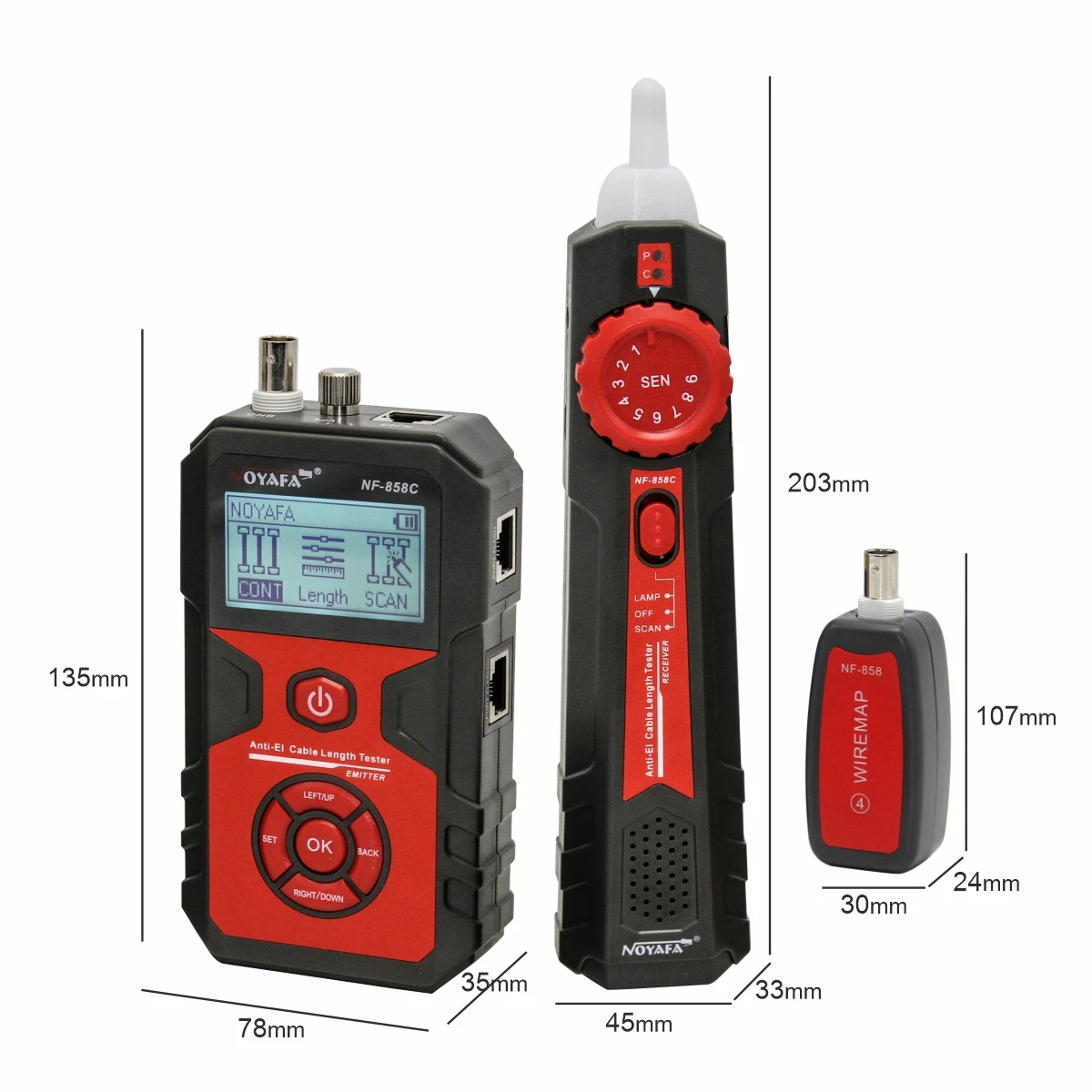 Noyafa NF-858C Cable Tester Line Locator Portable Wire Tracker Line Finder Network Cable Test RJ11 RJ45 BNC Measure Cable Length