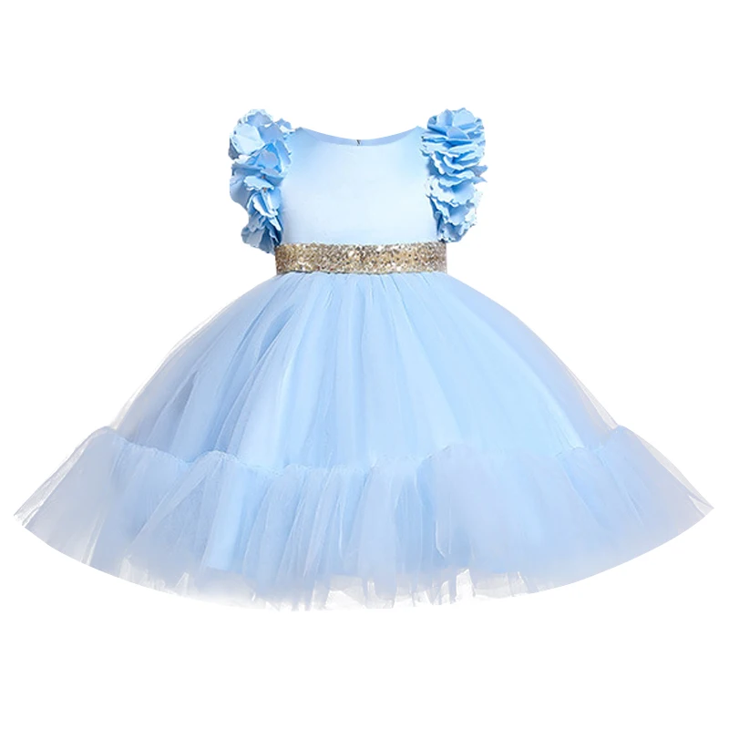 2022 New Year\'s Christmas Girl Princess small flying sleeve lace Tutu small dress flower girl birthday party gauze dress