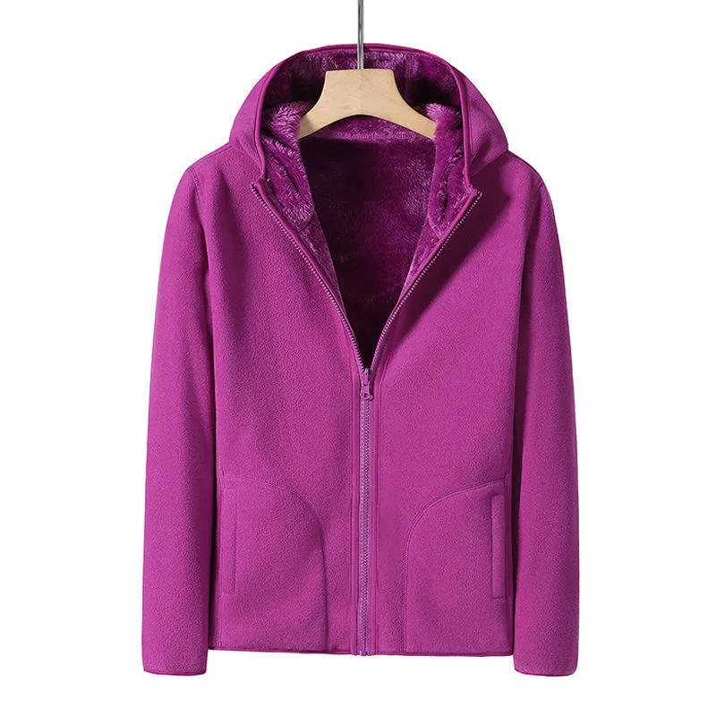 Women Hoodie Winter Coral Fleece Outdoor Jacket Women Add Velvet Thickened Warm Double-sided Cardigan Jacket Female Hoody W2407