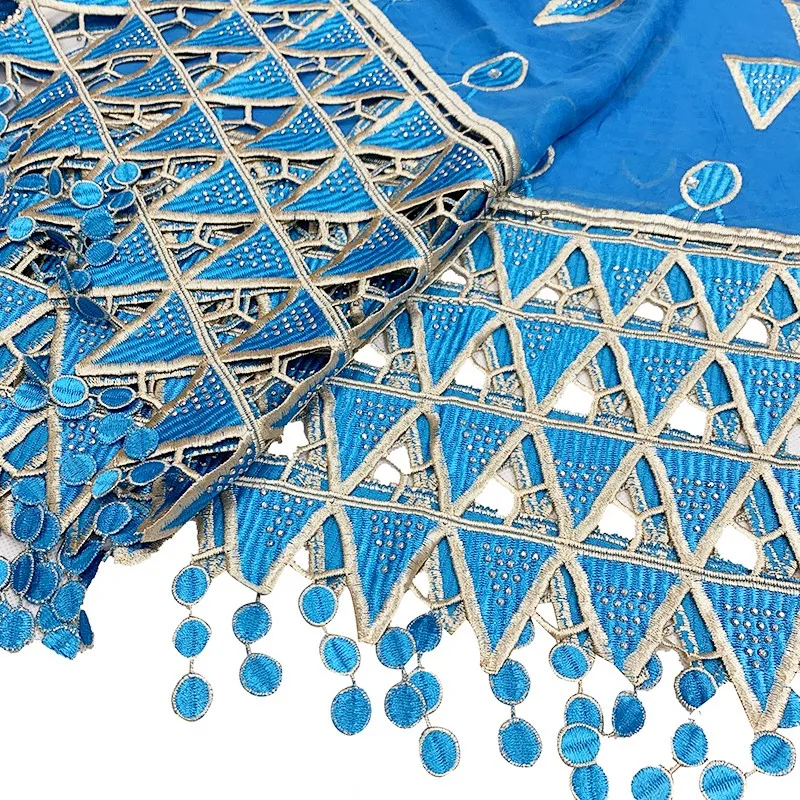 High Quality African Women Cotton Scarf  Dubai Islamic Hijab Embroider Scarf with Tassels Heavy Cotton Big Scarf TH15