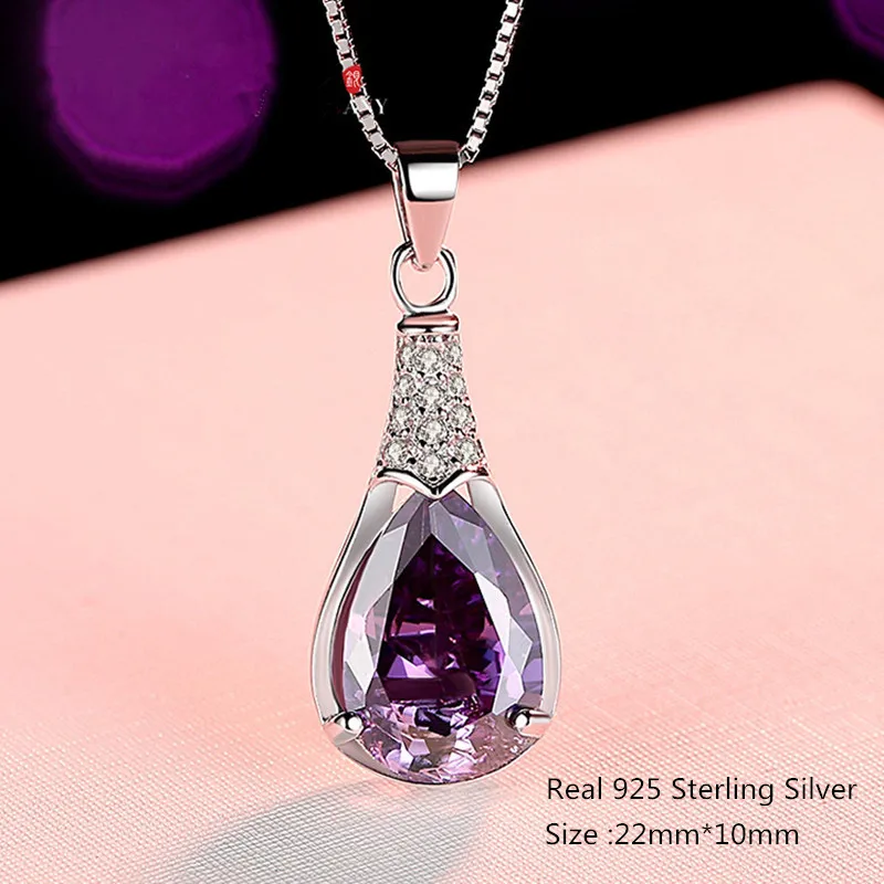 Buyee 925 Sterling Silver Female Stone Pendant Chain Natural Amethyst Necklace for Women Luxury Wedding Fine Jewelry Chain  45cm