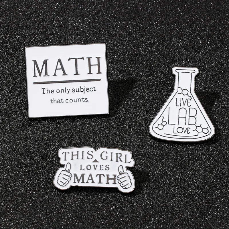 Pi Math and Science Metal Brooches Black White Simple Letters Badge Gift for Teacher Students Geek Gift