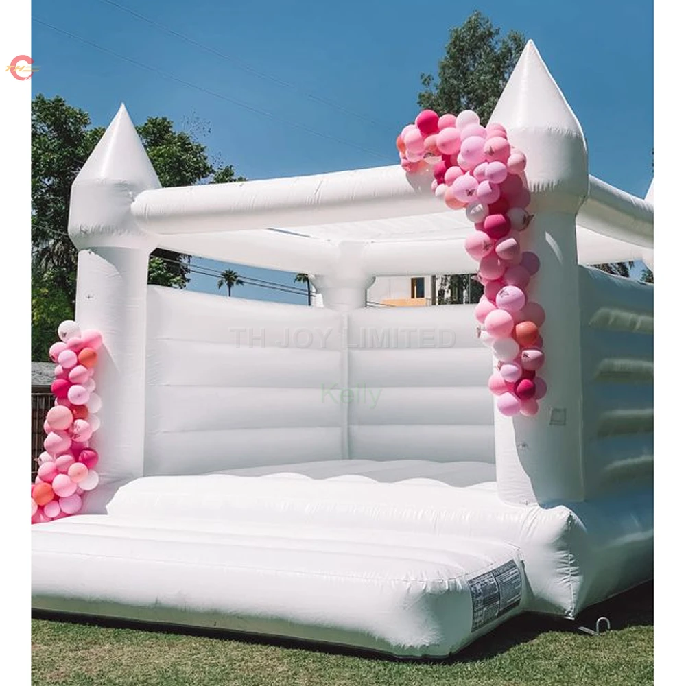 Quick shipping 13*13ft white inflatable wedding bounce house outdoor kids birthday ceremony Nylon bouncy jumping castle Blower