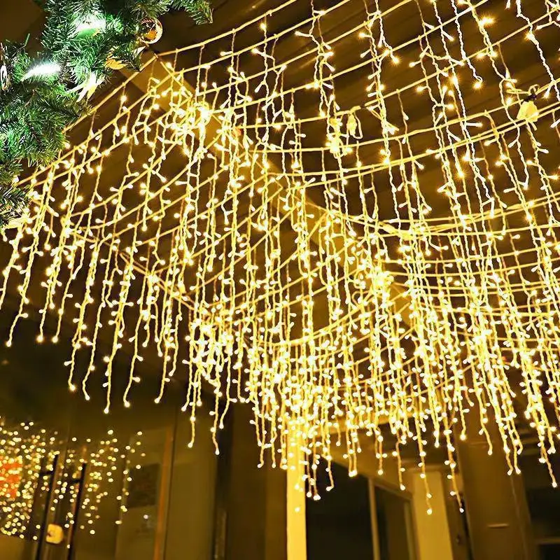 Christmas Garland LED Light Festoon 4M Width Droop 0.4-0.6m Wave 96 LED Curtain Icicle String Lights Garden Mall Eave Decoration