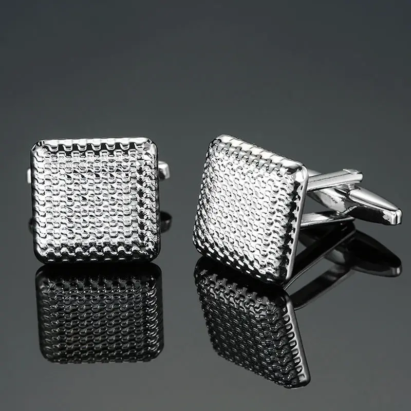 Gemelos de latón de alta calidad para hombre, gemelos de camisa francesa con patrón láser plateado, a la moda, venta al por mayor, venta al por menor