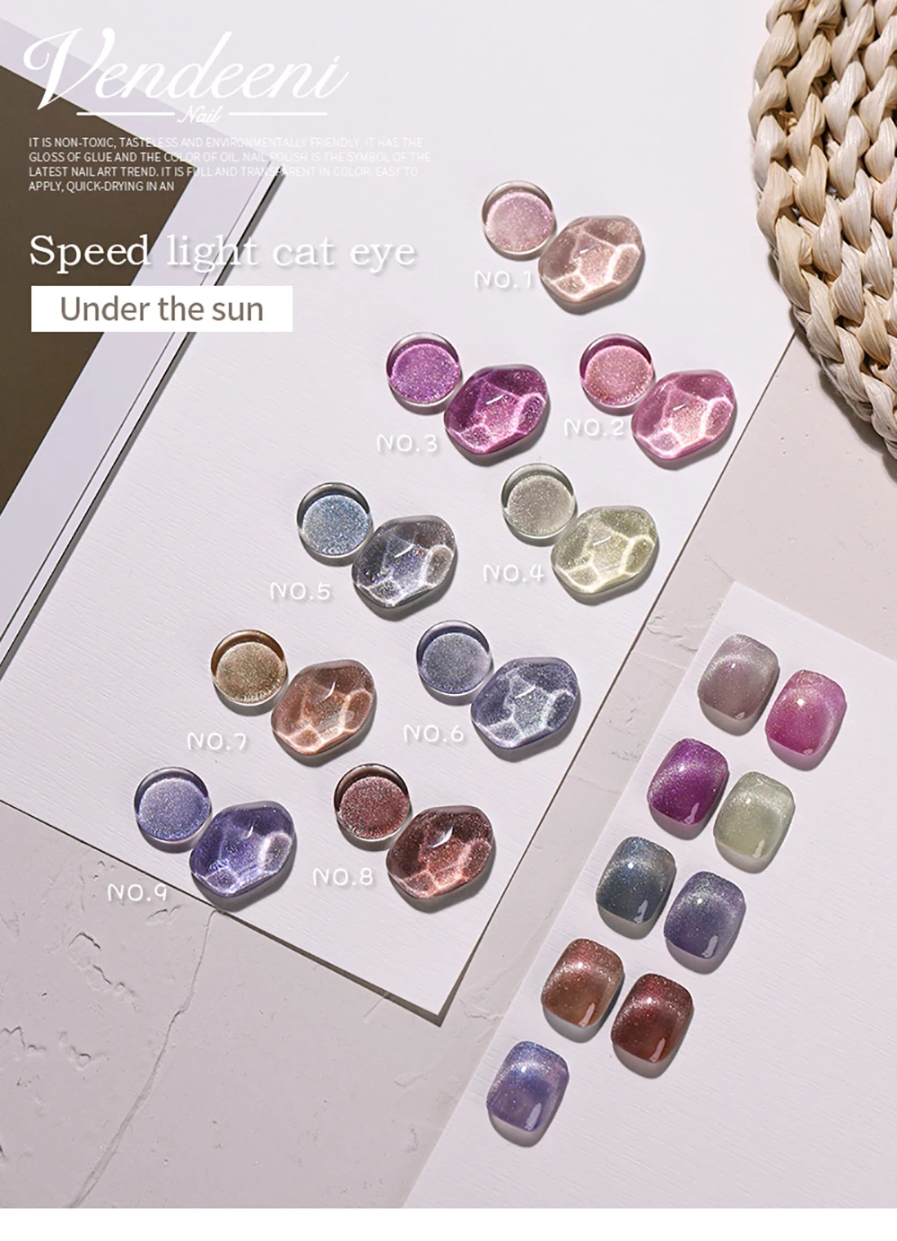 Vendeeni 9 Farben Farbwechselnder Katzenaugen-Gel-Nagellack, der bei Lichteinwirkung seine Farbe verändert, Katzenaugen-Gel-Lack für Salon-Maniküre, Nagelkunst-Gel-Lack – Detail 1