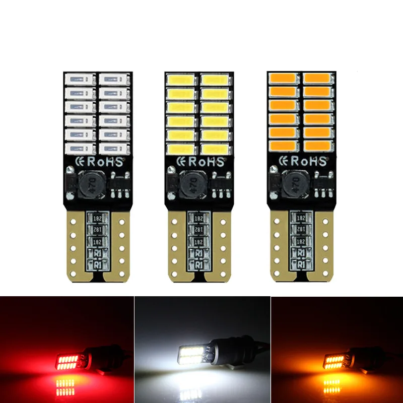2pcs T10 LED Canbus Bulb 4014 24SMD 5W5 Car Clearance LED Signal Lights 12V 6000K Auto Wedge Side interior Dome Reading Lamps