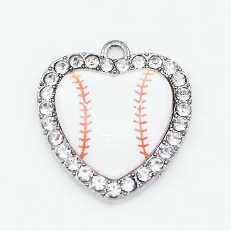 Baseball Round Heart Crystal Heart 10pcs Dangle Charms DIY Jewelry Accessory Hanging Floating Ice Hockey Sports Charms