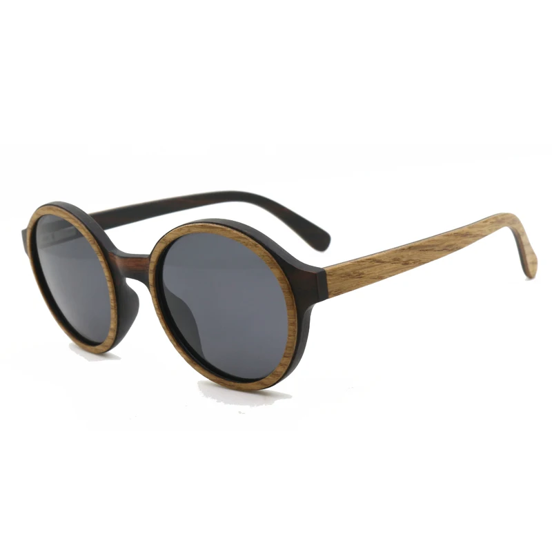 Vintage Round Wood Sunglasses for Men Walnut Ebony Frame Handmade Polarized Lens Women's sun glasses