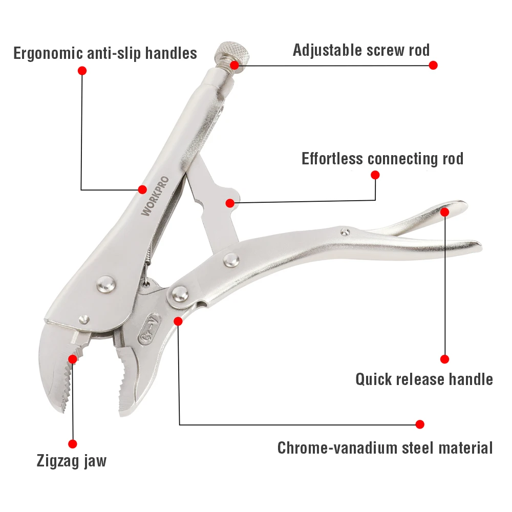 WORKPRO Locking Pliers Set CRV Lock Pliers Curved Jaw Pliers Straight Long Nose Pliers Multi-function Welding Tools