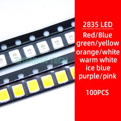 100 sztuk 0.1W 0.2W 0.5W SMD 2835 LED koralik świetlny czerwony niebieski zielony żółty biały/ciepły biały lodowy blękit fioletowy różowy DC3.0-3.6V LED Light