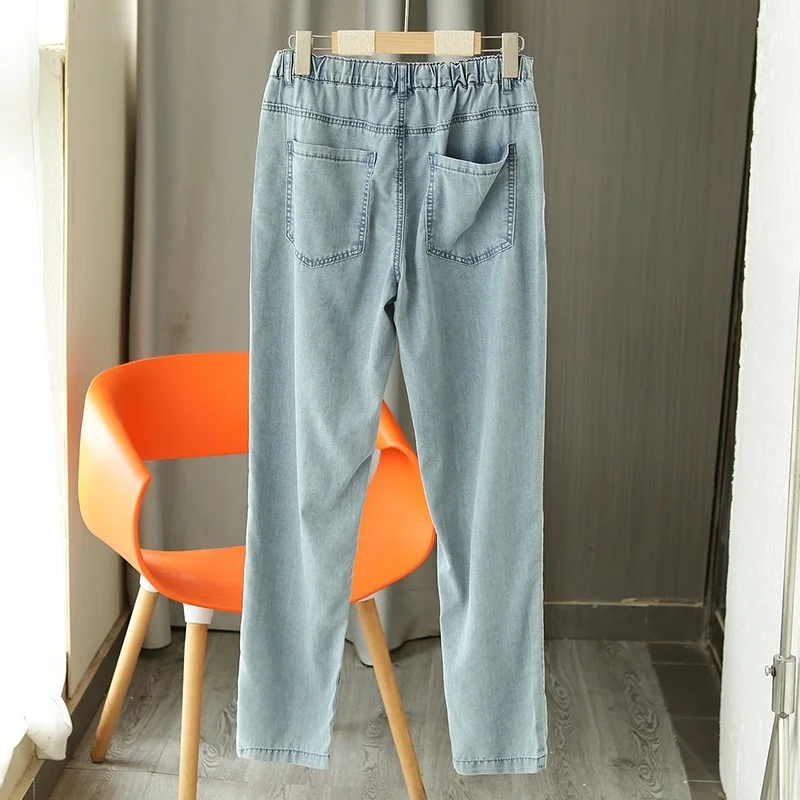 Summer Spring Mens Jeans Casual Streetwear Long Trousers Male Pencil Pants Cowboy Elastic Waist Vintage Slim Fit Denim Pants