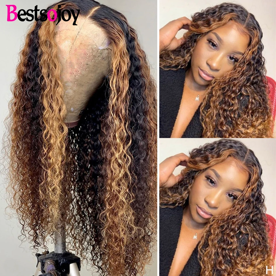 Curly Human Hair Wig Frontal Highlight Bob 13x4 Hd Lace Front Wigs Honey Blonde Ombre Brazilian Brown Deep Water Wave Wigs