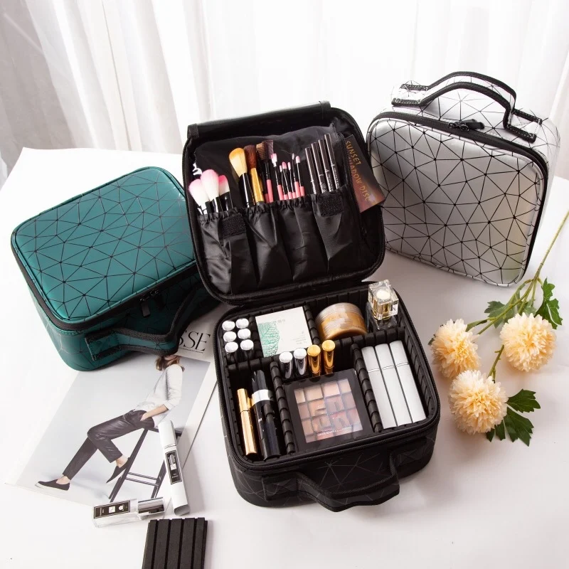 New Upgrade Cosmetic Bag Professinal Women Travel Makeup Case Fashion Beautician Cosmetics Organizer Storage Box