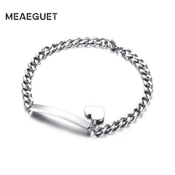 Personalized Engrave ID Name Bracelet For Women Customized Stainless Steel Chain Link Silver Bracelet Heart Bangle Jewelry 8mm