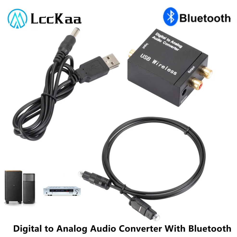 Amplificador USB DAC con Bluetooth, convertidor de Audio Digital a analógico, fibra óptica, señal Coaxial Toslink a RCA R/L, decodificador de Audio