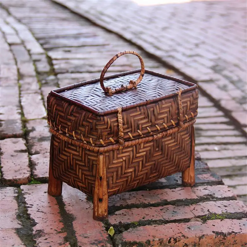 22x13CM Thailand Handmade Bamboo Woven Bag Mini Decorative Bag Tea Set Bag Retro Original Woven Women Bamboo Bag a6106