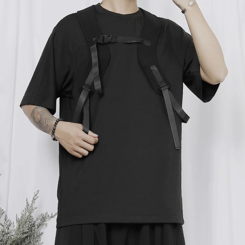 Men's Short Sleeve T Shirt Summer New Japanese Work Style Sling Design Fashion Trend Leisure Loose Large Short Sleeve