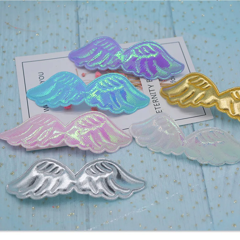 Colored shiny angel wing patches for hand decoration and hair accessories, set of 40 pcs, 10.5x3 cm