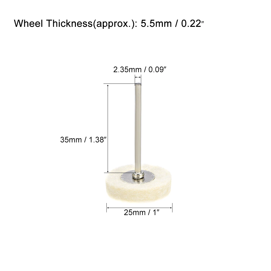 uxcell Mini Wool Felt Buffing Wheels 25X5.5mm with 2.35mm Arbor for Rotary Tool Jewelry Metal Wood Polishing etc.White 10Pcs