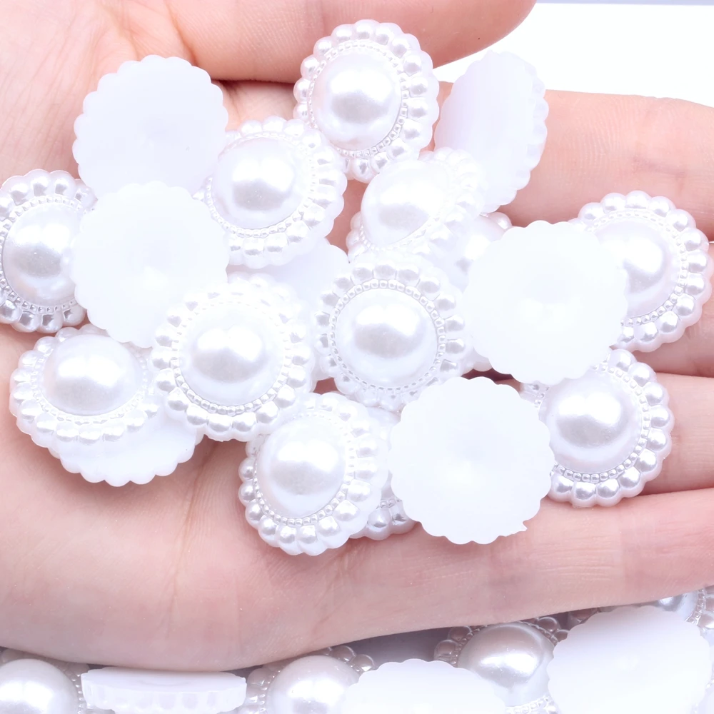 10/500pcs 19mm Ivory White Half Round Flatback Pearl Flower Beads DIY Wedding Party Decoration Handmade Loose Beads