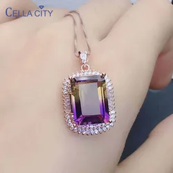 Cellacity Charms Tourmaline Necklace for Women Silver Jewelry Geometry Gemstone Pendant Clavicle Chain Gift Wholesale Party