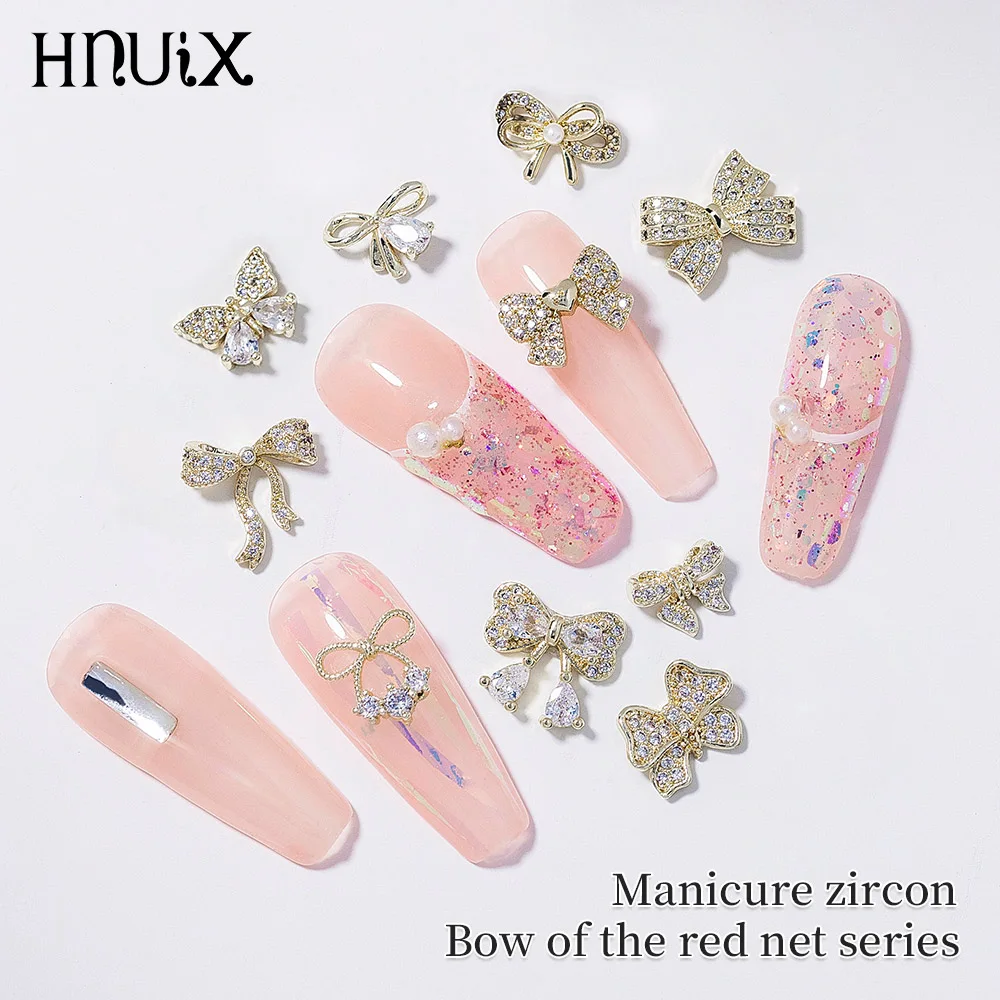 HNUIX 1 piece high end luxury nail art butterfly decoration flash zircon water drill nail decoration gem butterfly alloy bow