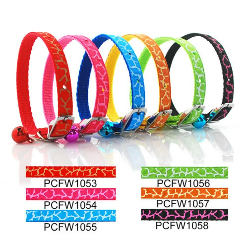 Nylon Print Pattern Lace Neckband, Buckle Collar with Bell, Pet Products, Dog Supplies, 1cm, 12 Pcs Lot