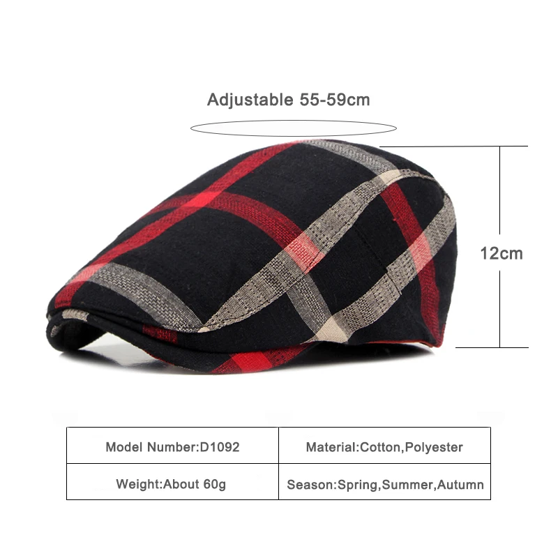 Unisex Thin Breathable Beret Hat Men Women Plaid Forward cap Spring Summer Berets Cap Green Black Flat Peaked Hats Visor