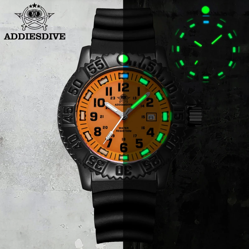 ADDIESDIVE Men Outdoor Watch 50m Waterproof Luminous watch relogios masculino Sport stainless steel Men\'s watches reloj hombre