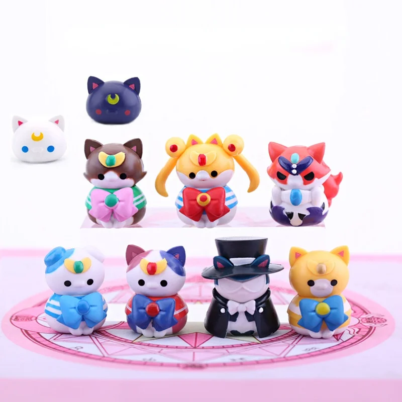 

9pcs/set Sailor cat Moon Tsukino Usagi Sailor Mars Mercury Jupiter Venus Saturn Cat Artemis Luna PVC Figures Toys Dolls Gift