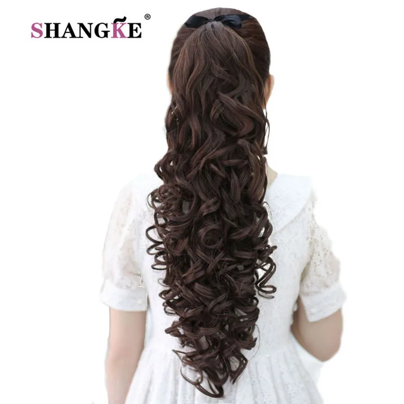 SHANGKE Synthetic Kinky Curly Clip In Ponytail Hair Extension Heat Resistant Pony Tail Fake Hair Colorful Ponytail false hair