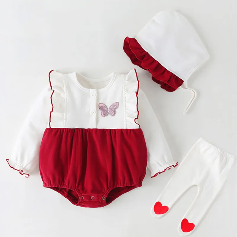 

Infant Toddler Baby Girl Romper cotton Lace Newborn Girl Romper+ hat Spring Autumn Baby Girl Clothing Jumpsuit 0-12 months