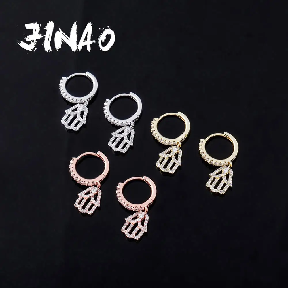 JINAO High Quality Iced Out Rotundity Bling Cubic Zirconia Earrings Hip Hop Jewelry For Women Gift