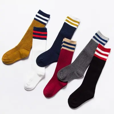 

Kids Knee High Socks Girls Boys Football Stripes Cotton Sports School White Black Socks Skate Children Baby Long Tube Leg Warm