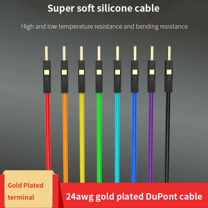 

Silicone High Flexibility DuPont Cable 2.54mm High and Low Temperature Resistant 24AWG Gold-plated Male Female